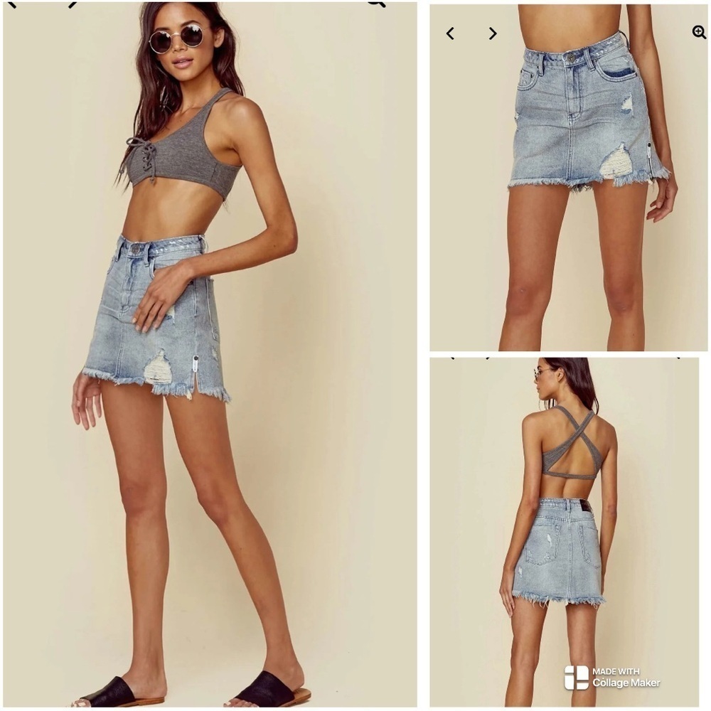 Free People One Teaspoon Distressed Denim Mini Skirt